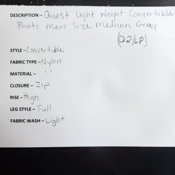 Quest Light Weight Convertible Pants Men's Sz Medium Gray - Picture 7 of 7